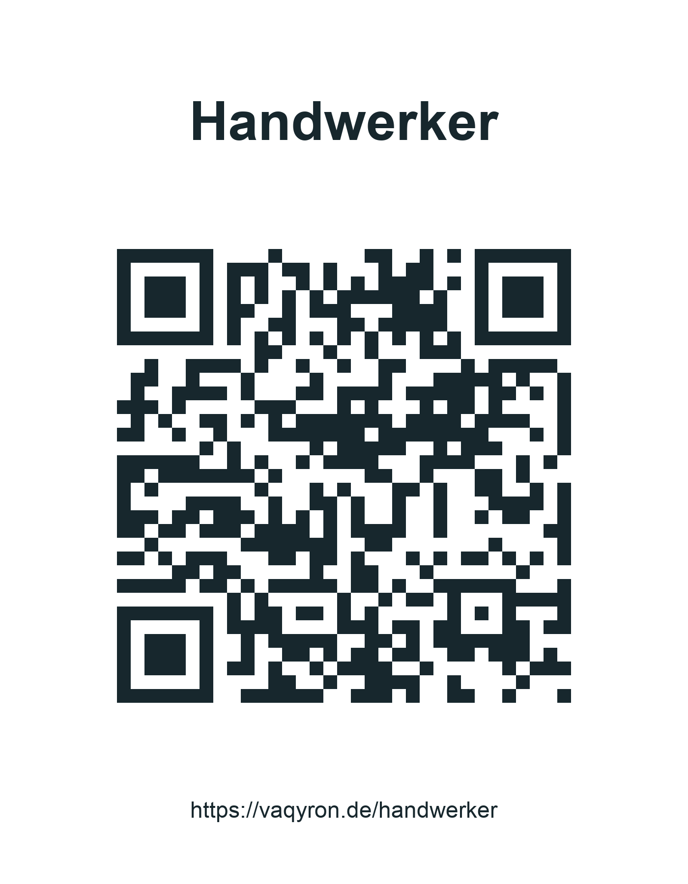 QR-Code mit der Überschrift Handwerker und der Adresse https://vaqyron.de/handwerker