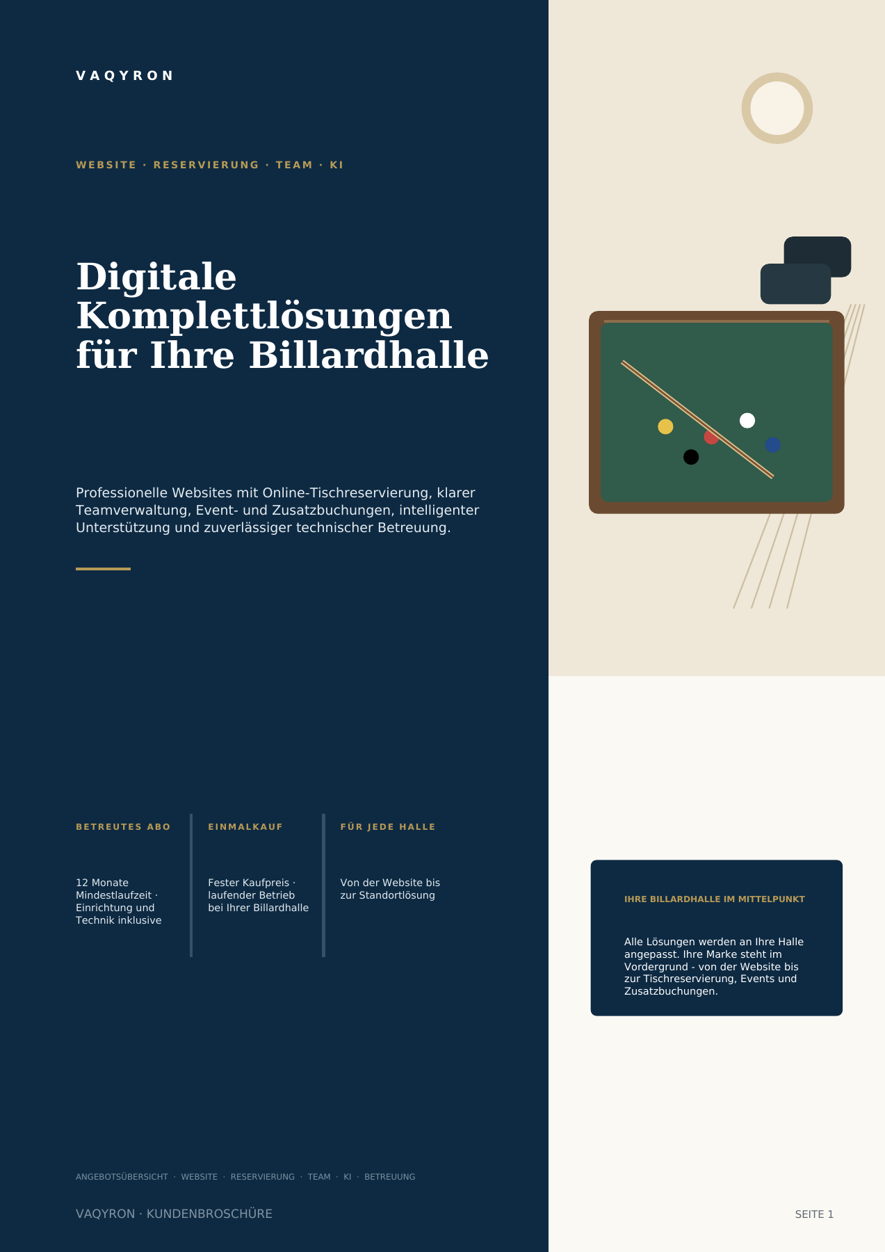 Titelseite der vorhandenen Billard-Lounge-Kundenbroschüre
