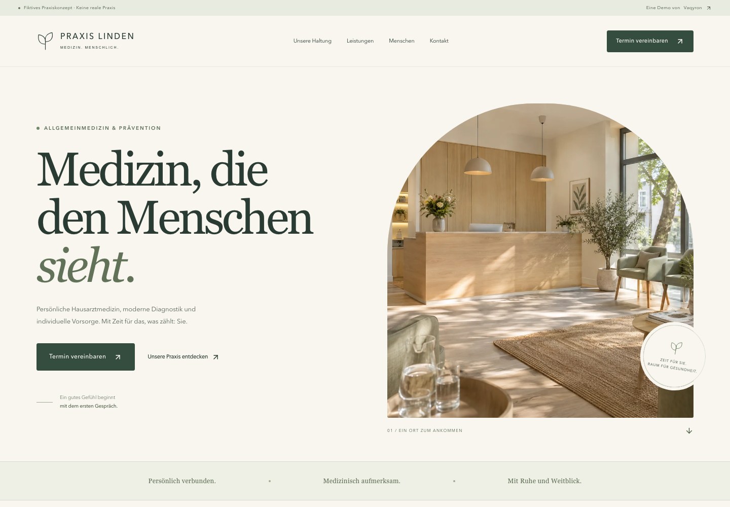 Echte Oberfläche der fiktiven PRAXIS LINDEN-Demo